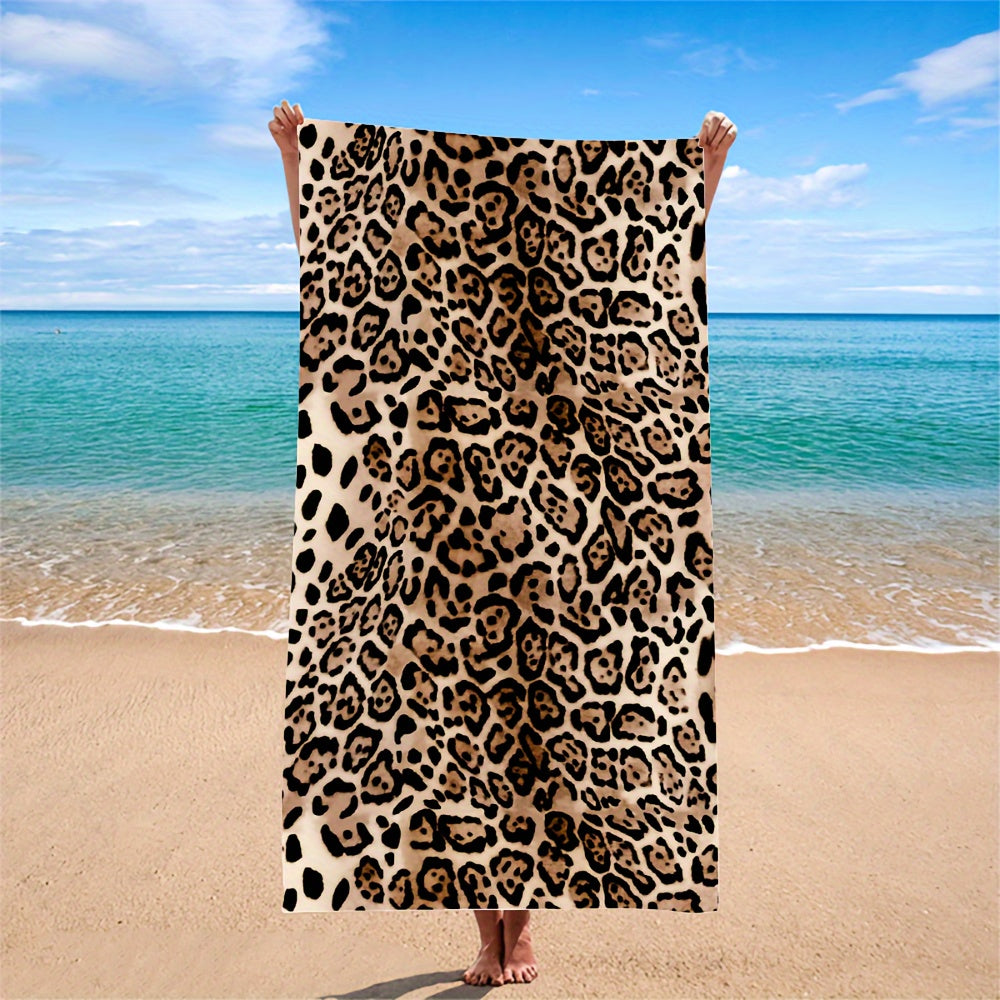 Leopard Print Microfiber Beach Towel - Quick Dry, Oversized and Absorbent for Beach or Pool - Hand Wash Recommended