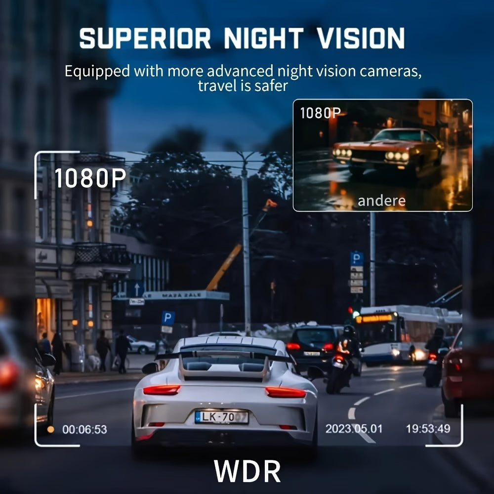 Car DV New Upgraded Model with Large Front and Rear Dual Recording, Hidden Mini Screen, HDR No-Light Night Vision, Easy to Install, Automatic Loop Video Recording, Includes High-Speed