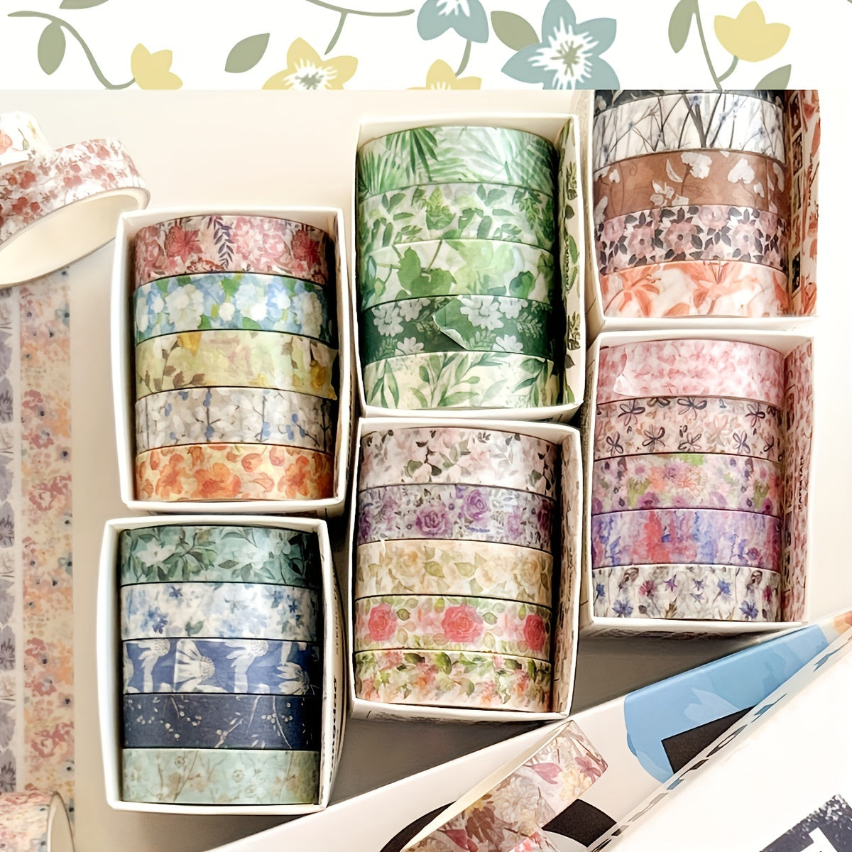 5 Rolls of Plant Series Washi Tape Stickers for Diaries, Handbooks, Photo Albums, Schedules, and Party Decorations