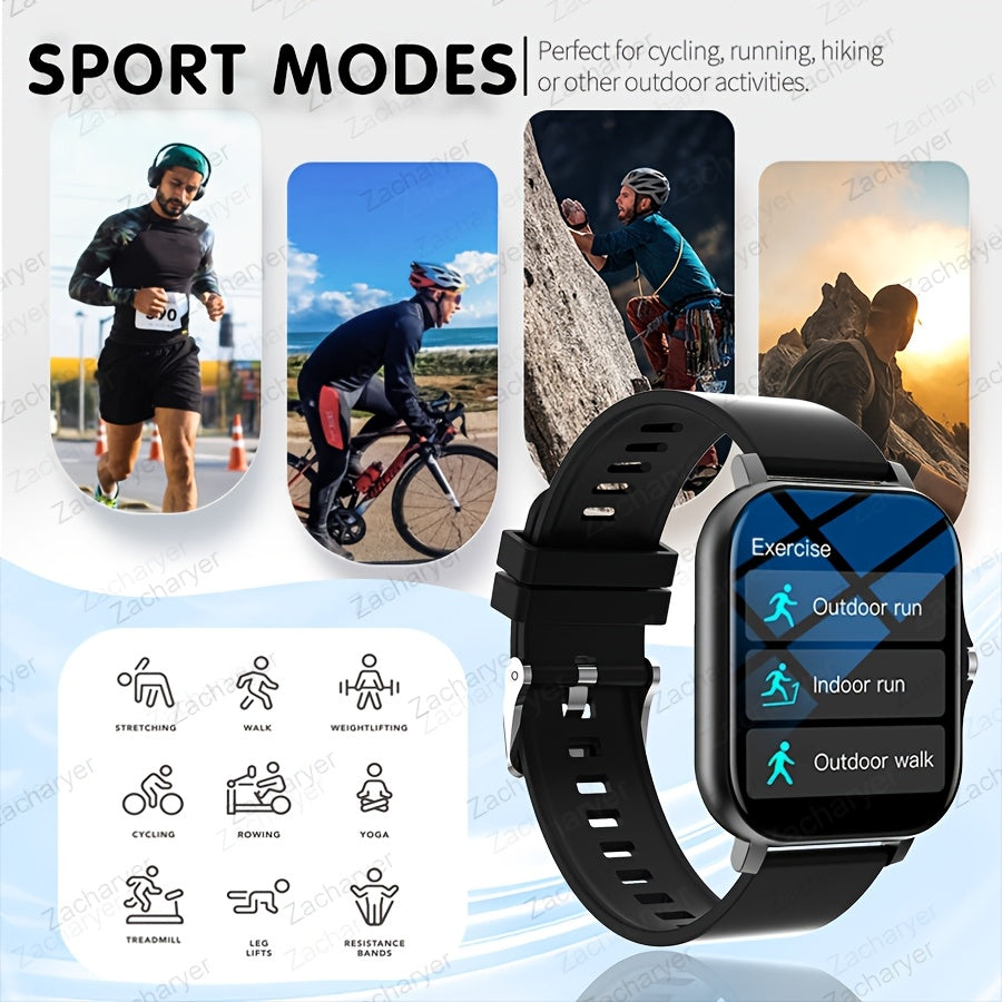 Wireless Smart Watch with Wireless Calls, Multi-Sport Tracker, Call & App Alerts, Long Battery Life, Fitness Monitoring, iPhone/Android Compatible, Black Silicone Strap, TFT Screen, USB