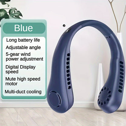 The Portable Neck Fan is a versatile USB charging fan that provides cooling wherever you go. With 5 adjustable speeds and a digital display, this bladeless neck fan is perfect for staying cool on the go. It is a great gift for birthdays or Christmas, and