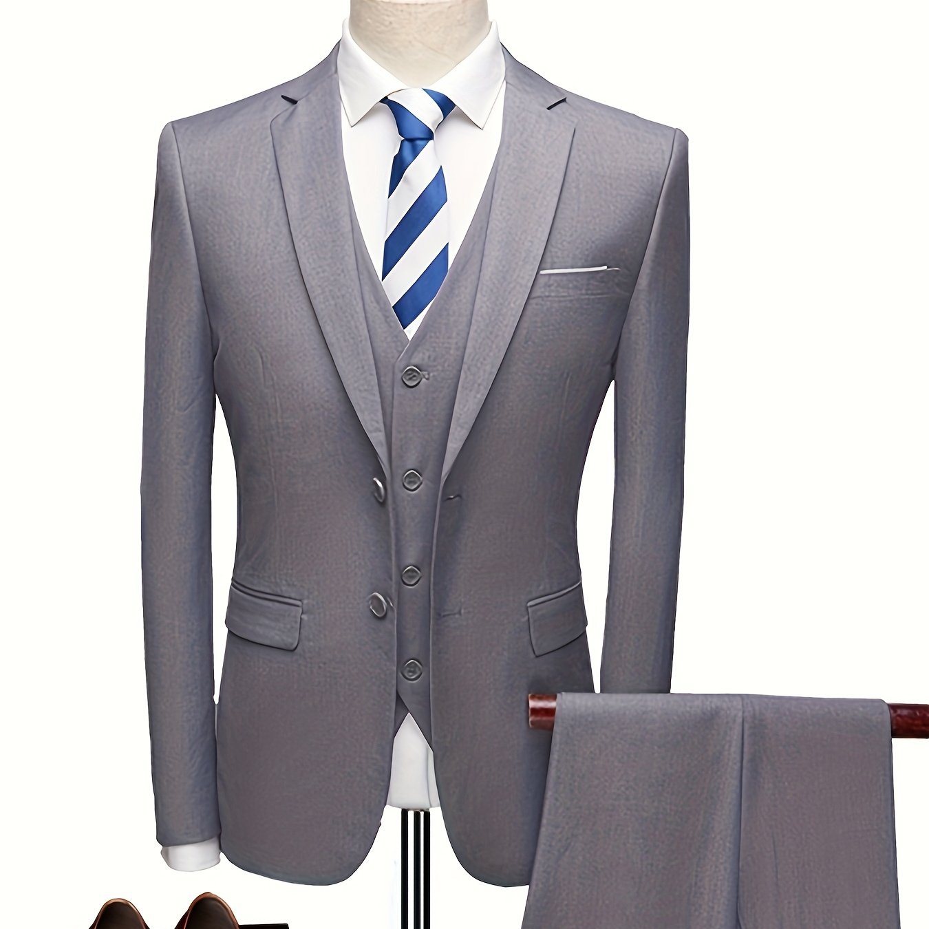 2024 Fashion New Men's Stretch Fabric Business 3pcs Set: Slim Fit Suit, Trousers, Waistcoat