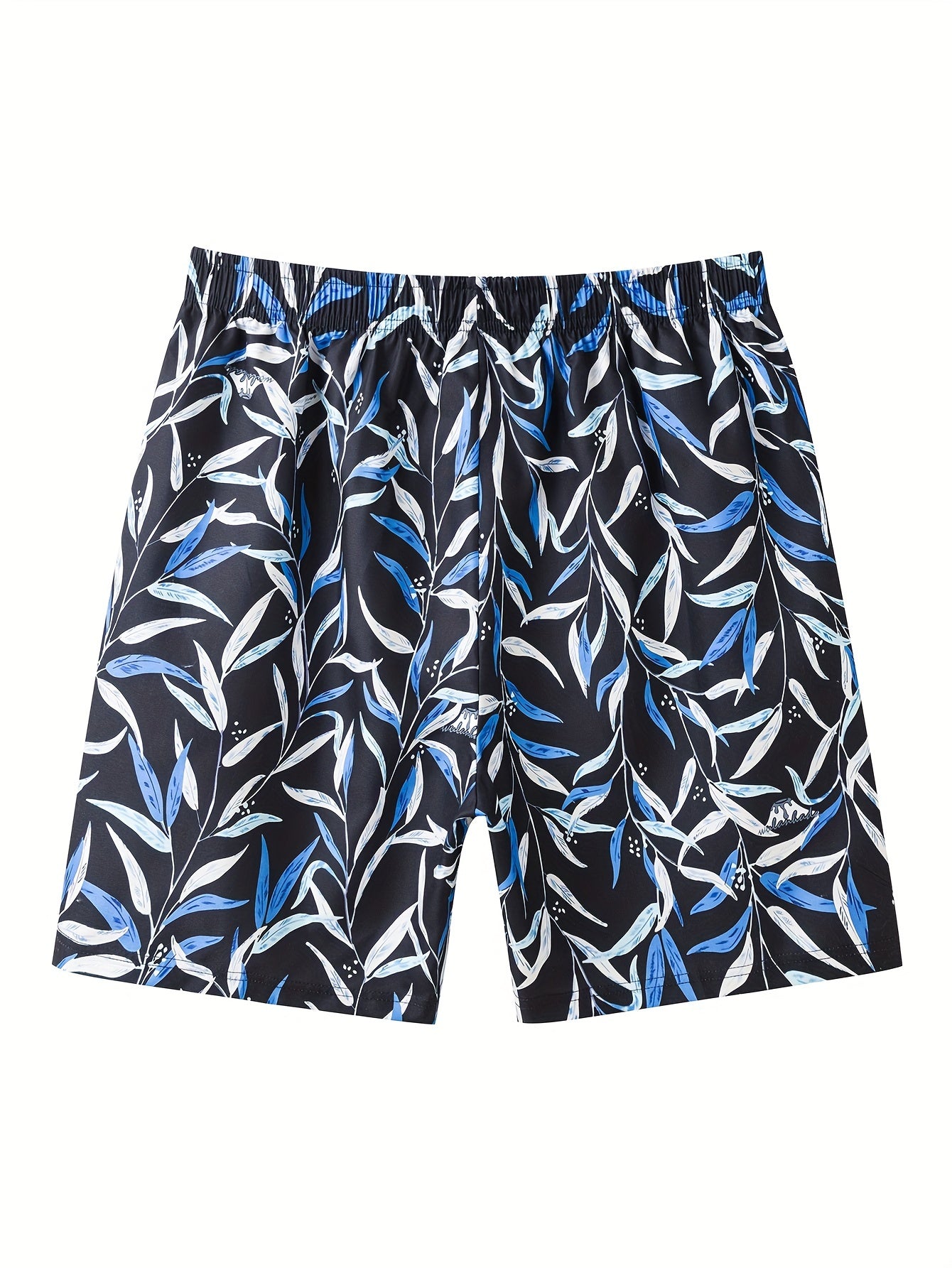 Tropical trees print board shorts for big and tall men, perfect for summer and outdoor sports.