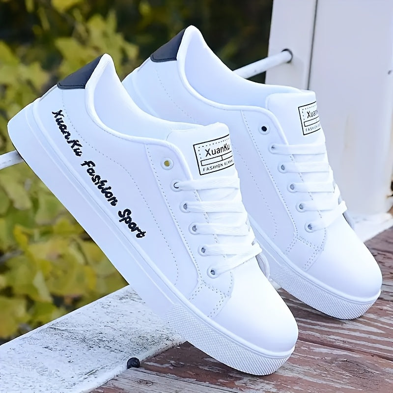 Men's letter print skateboarding shoes with low top lace-up design for casual, sports, and daily wear in all seasons.