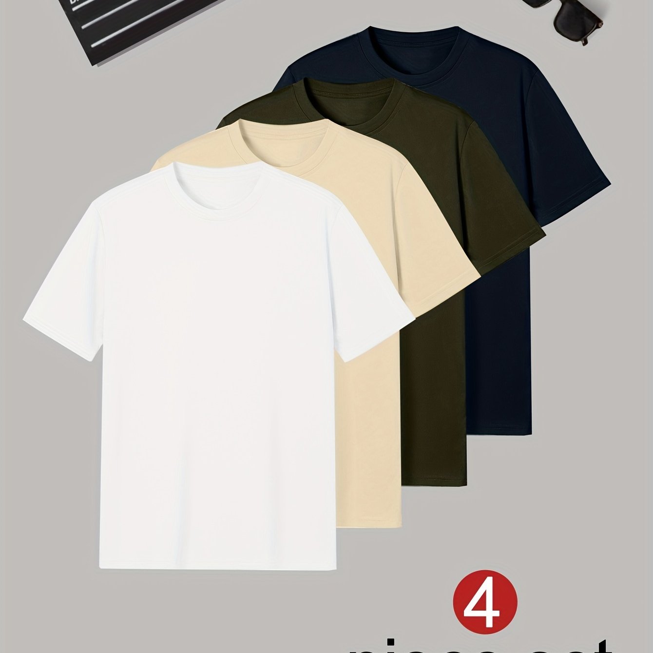 Set of 4 Men's Plain Short Sleeve T-Shirts