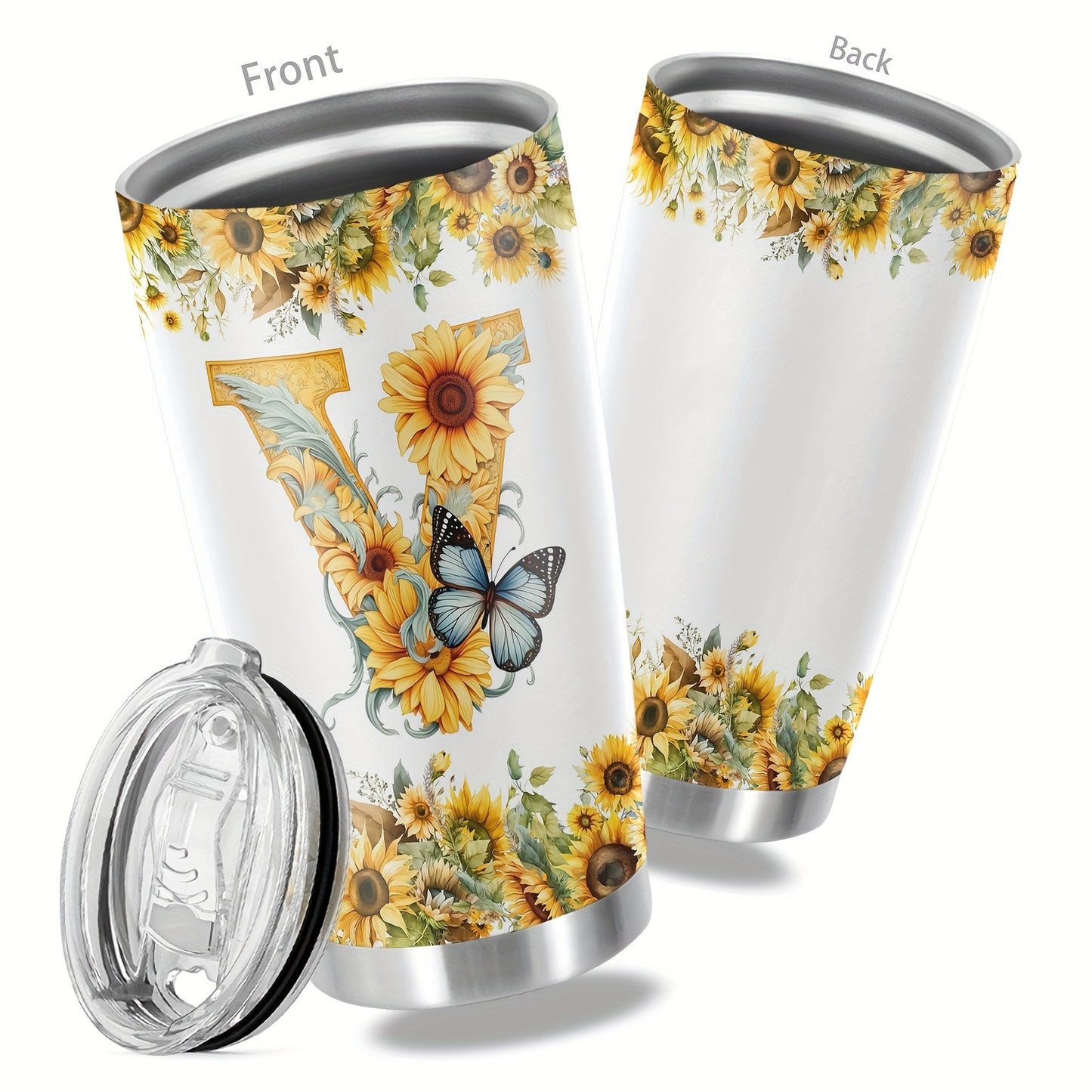 20oz Floral Initials Travel Mug - Double-Walled Tumbler for Women - Ideal Gift for Various Occasions.