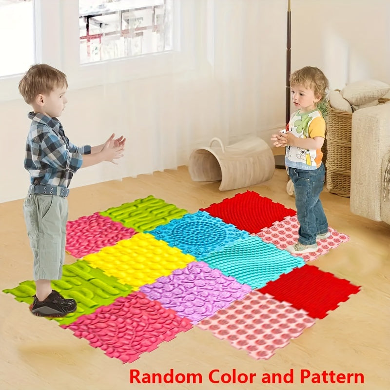 Set of 8 Play Mats, Interlocking Tiles for Sensory Massage Game, Suitable for Ages 0-8, Waterproof and Non-Toxic Rubber Floor Puzzle Mat, Perfect for Indoor or Outdoor Play Area.