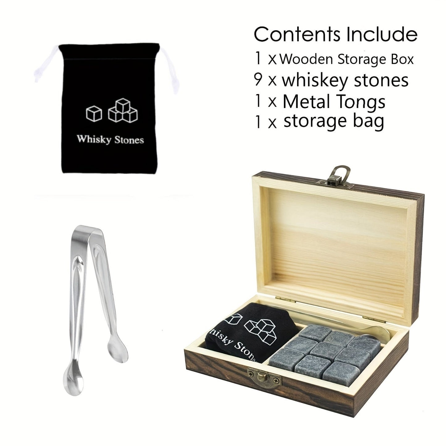 Reusable Whiskey Ice Stone Set, ideal for those who enjoy whiskey, makes a great gift for men, fathers, husbands, and friends celebrating their birthdays.