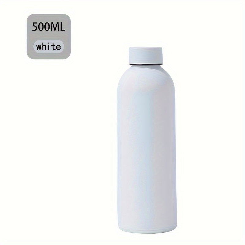 Insulated water bottle, 500ml, stainless steel. Hand wash only, PVC free. Ideal for outdoor activities, driving. Great gift for men, women on holidays. Perfect for camping, sports, fitness. Maintains cold drinks chilled, hot beverages warm.