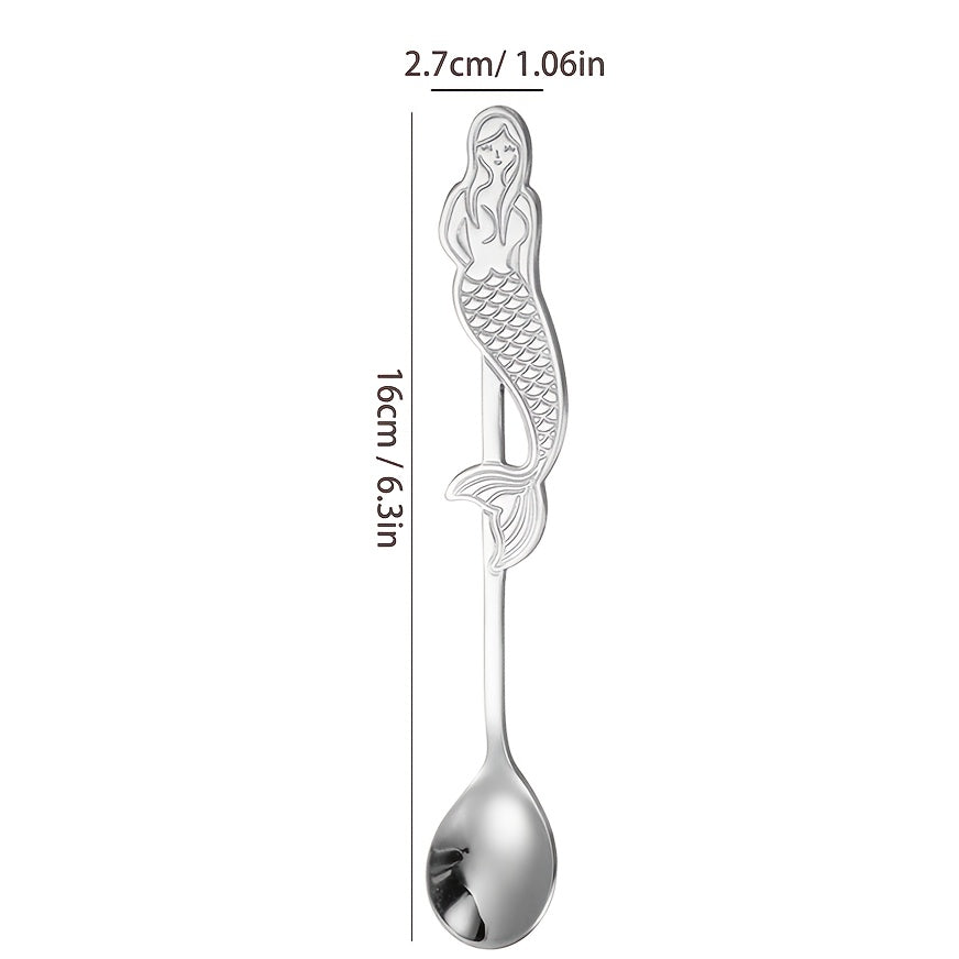 Mermaid Shaped Coffee Spoon made of 304 Stainless Steel, Perfect for Coffee Shops, Christmas, Thanksgiving, Weddings, and Housewarmings. Ideal Gift and Kitchen Decor with Mirror Finish, Dishwasher Safe.