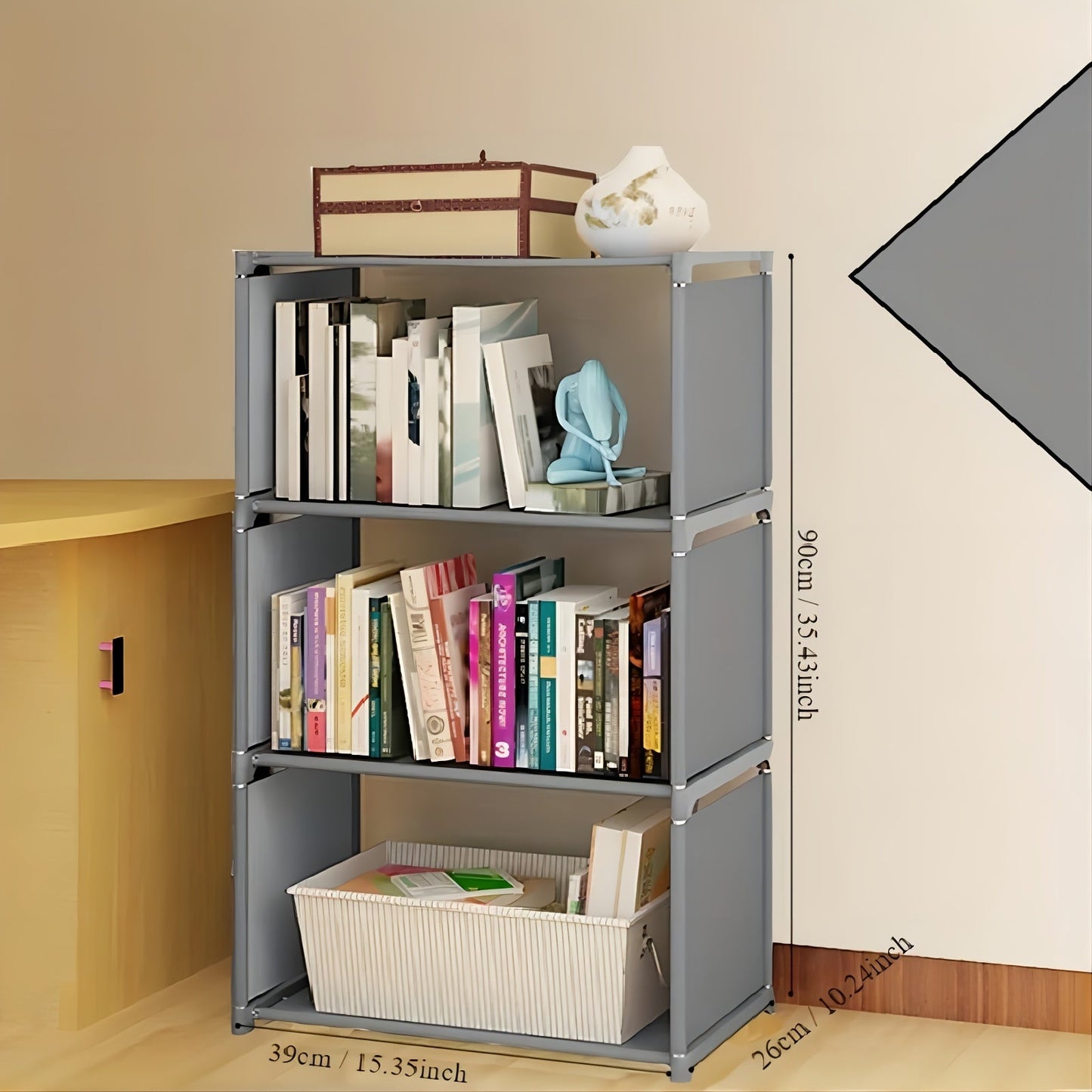 Simple to put together, this multi-layer storage organizer is made of metal and has dustproof shelving. It is perfect for use in bedrooms, classrooms, rentals, and dorm rooms. The freestanding closet system has over 3.2 cubic feet of enclosed storage