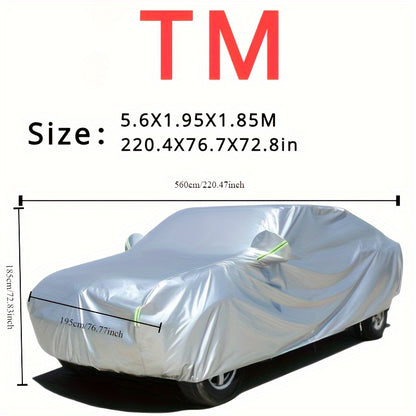 Car cover with UV and dust protection, suitable for cars, pickups, SUVs, and hatchbacks. Features reflective strip for added protection. Suitable for outdoor use.