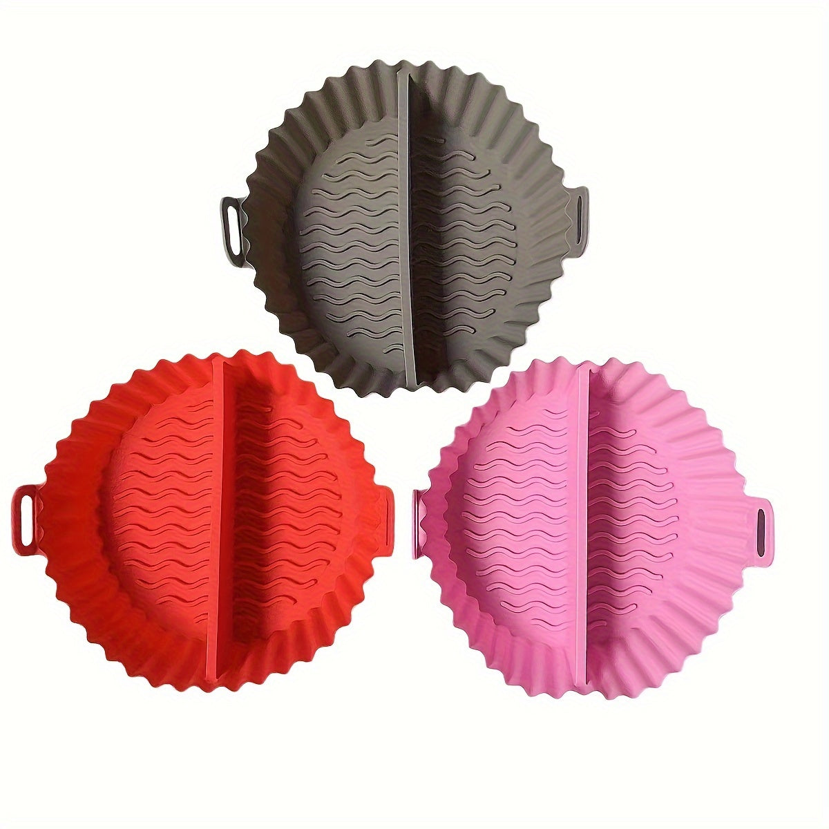 1 piece of a reusable air fryer liner that doubles as a divided air fryer baking pan and food grade silicone baking mat. This high temperature resistant silicone cake mold is a must-have for any kitchen, perfect for baking supplies and accessories. Ideal