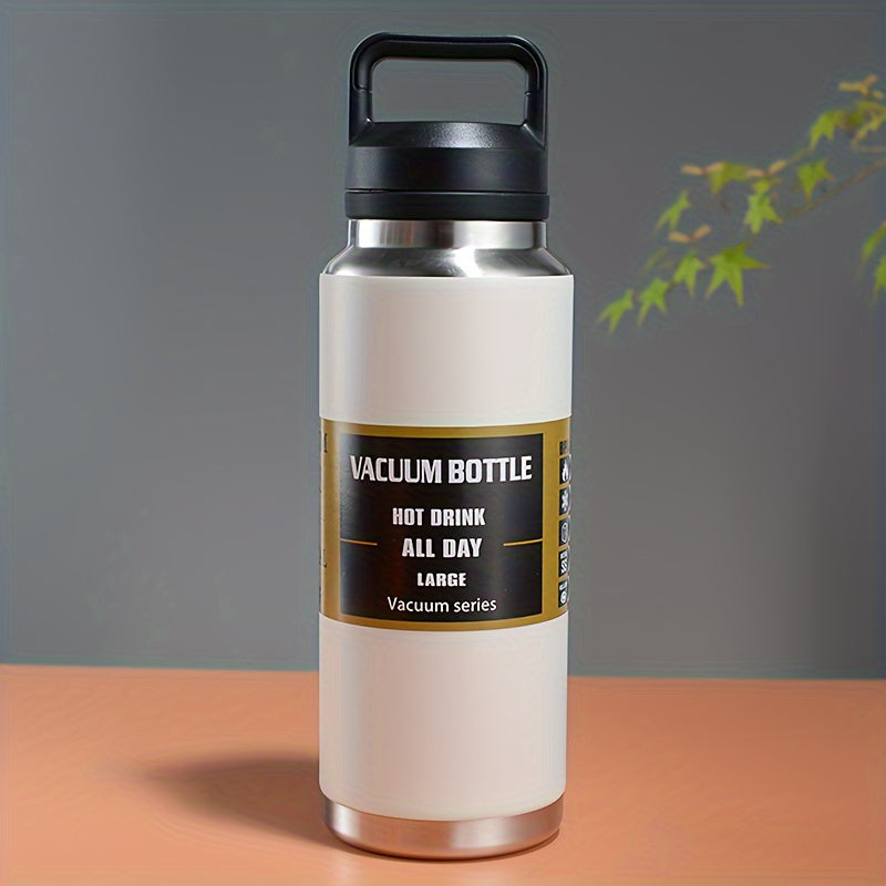 1100ml metal water bottle with portable handle, leak-proof, BPA free, and insulated for all activities. Hand wash only.