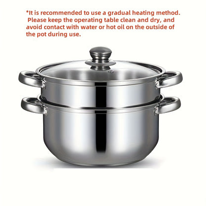 ZZBZZ 24.0cm Stainless Steel Steamer Pot Soup Pot - 2-in-1, Durable Double Layer with Steaming Basket. Compatible with Induction & Gas Stoves, Multi-Use for Home Kitchen Cookware.