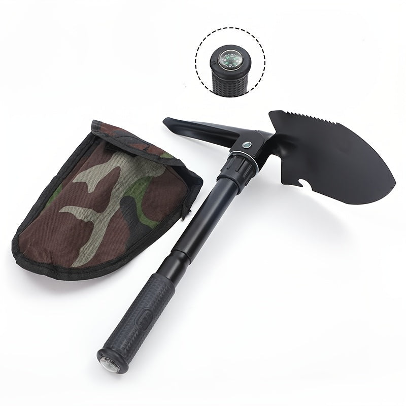 Multi-functional folding tool made of manganese steel for outdoor camping and fishing. Can also be used for vehicles.