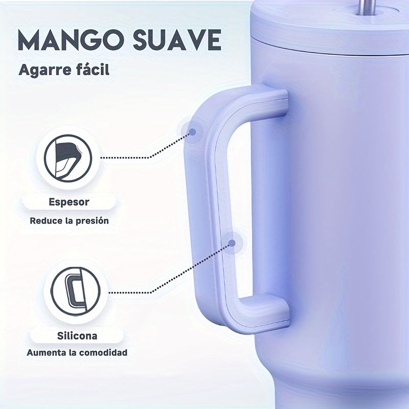 1 leakproof stainless steel travel mug with handle, straw, and insulated lid, suitable for outdoor activities and travel.