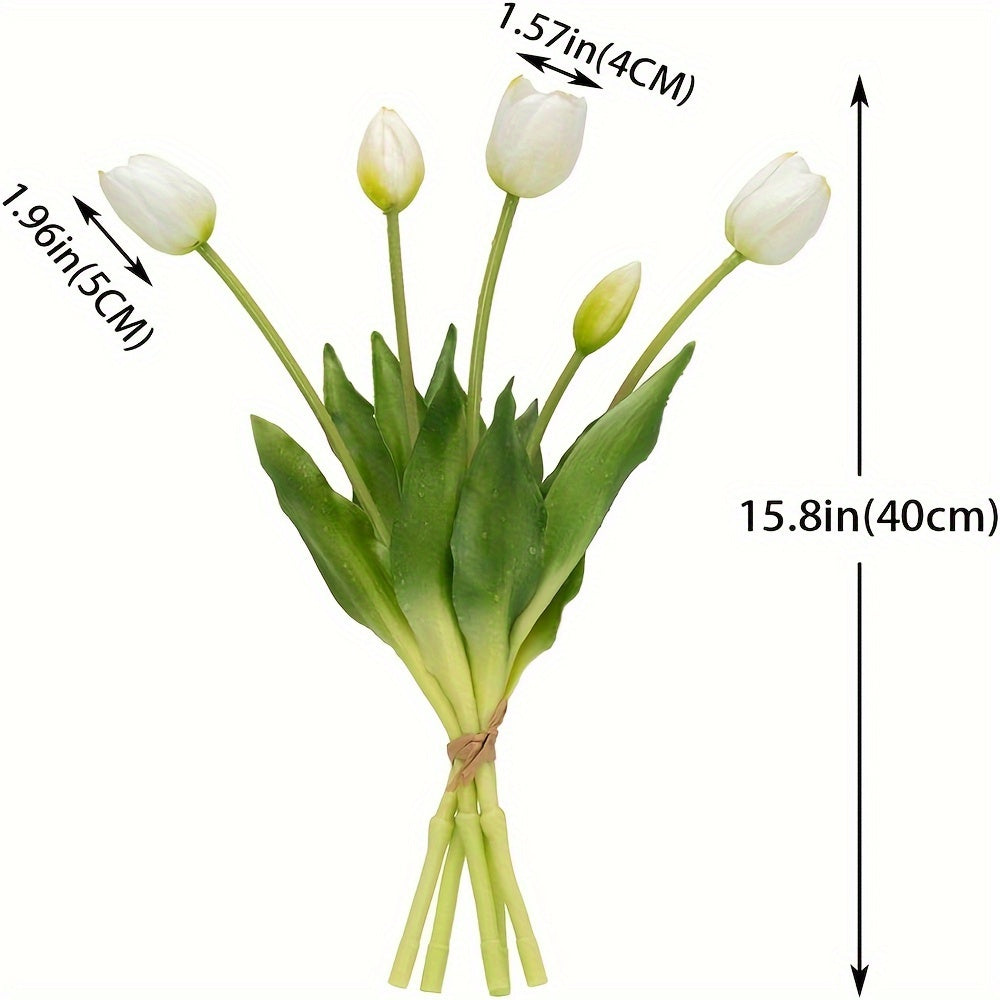 15pcs Real Touch Artificial Tulip Bouquet - Ideal for weddings, engagements, home, and garden decor. Vase not included.