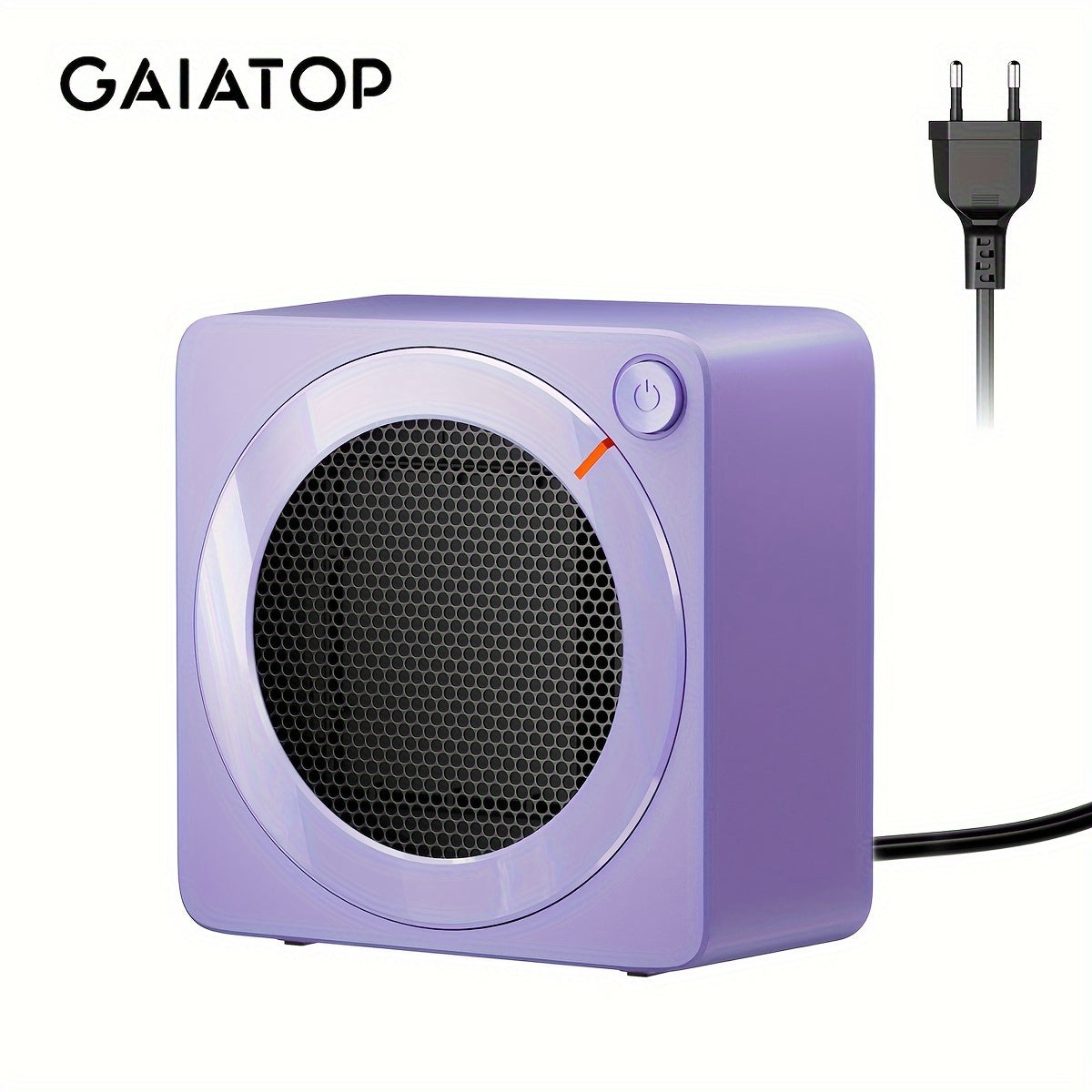 Compact GAIATOP space heater with thermostat, quiet fan, and energy-saving design for indoor use.