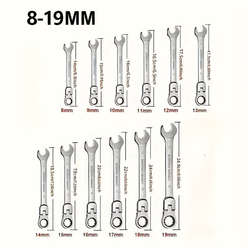 1/12pcs Ratchet Dual-purpose Wrench Set for Quick Mechanical Repair car with 6-19mm Opening Clover Wrench.