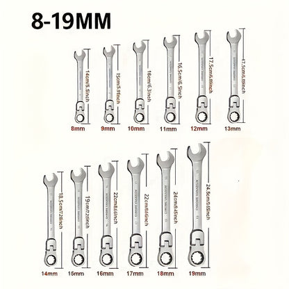 1/12pcs Ratchet Dual-purpose Wrench Set for Quick Mechanical Repair car with 6-19mm Opening Clover Wrench.