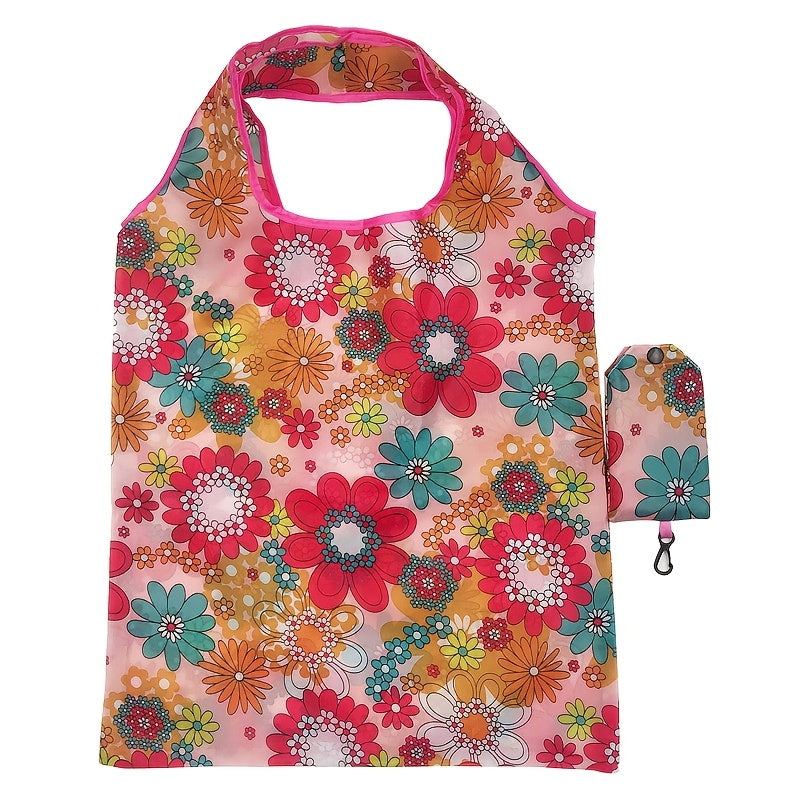 Get your hands on a 1pc high-quality reusable shopping tote bag, perfect for all your shopping and storage needs. Made of durable polyester, this large and foldable bag features stylish patterns including sunflowers, leopard, paisley, polka dots, zebra