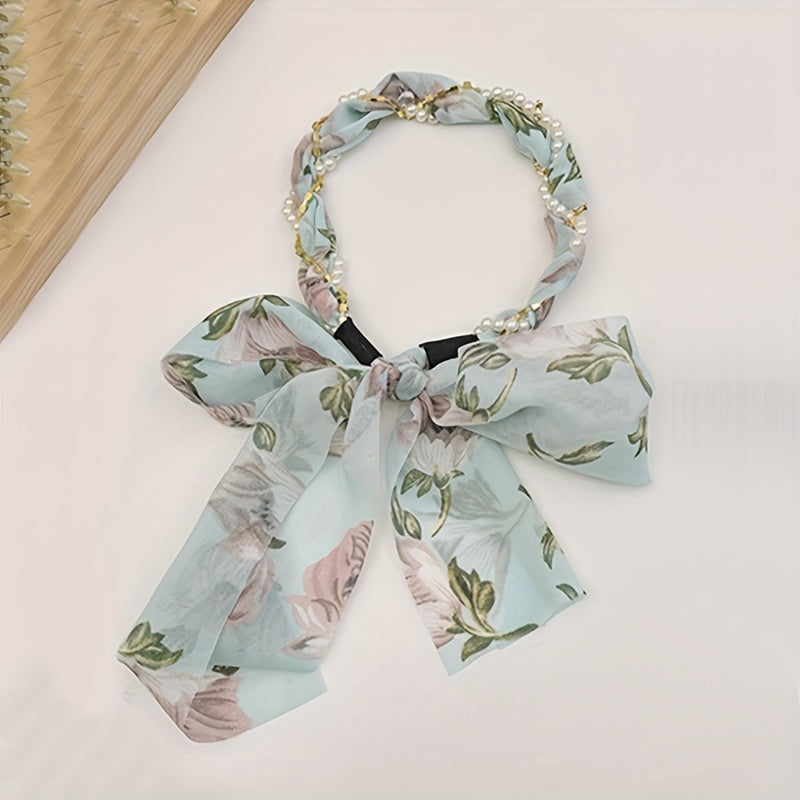 Floral Ribbon Hairband for Women with French Style, ideal for Elegant & Cute Summer Look