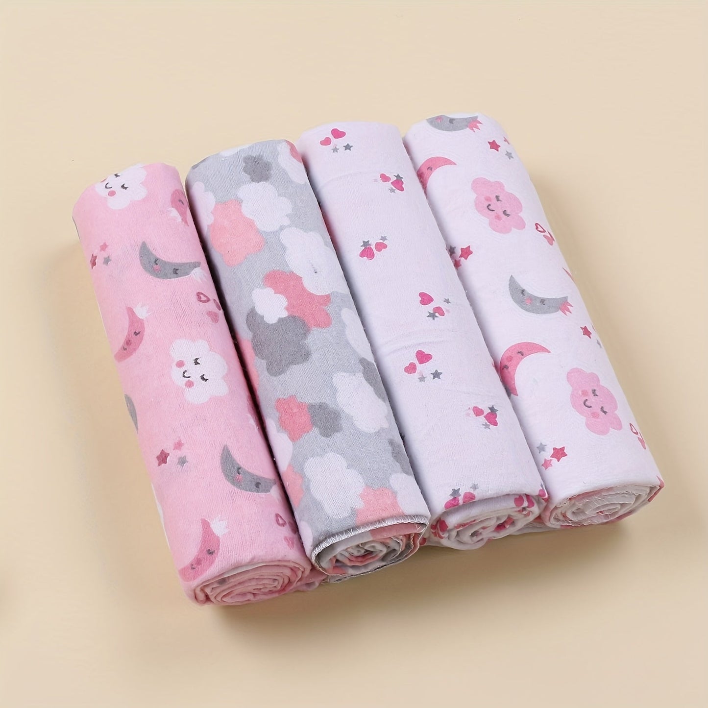 Set of 4 Baby Swaddle Blankets made of 100% Cotton Flannel - Super Soft Baby Wrap Towels - Suitable for Babies 0-12 Months - Perfect Easter Gift