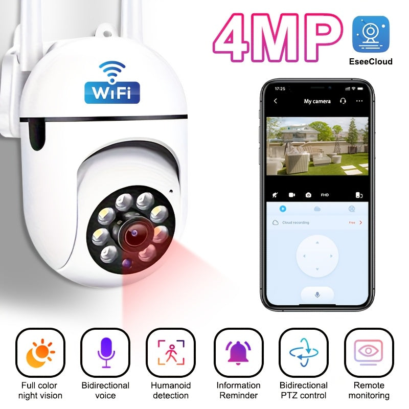 TERUHAL 4MP WiFi smart security camera with night vision, bidirectional audio, humanoid detection, information reminder, and remote monitoring.