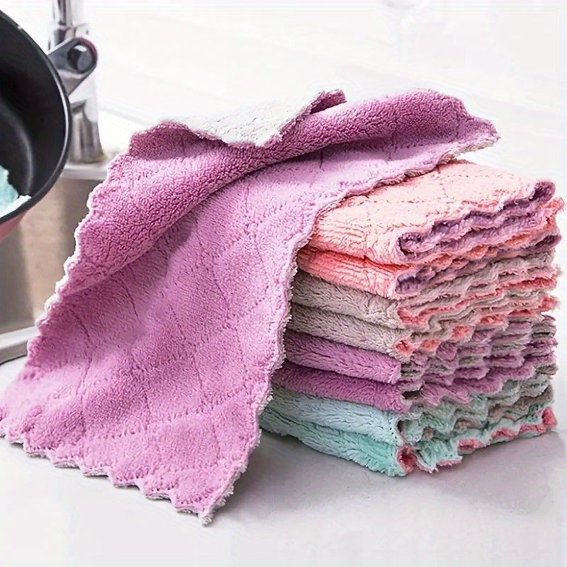 10pcs Soft Reusable Dish Towels in Random Colors, 13.97*23.88cm, Super Absorbent for Household Cleaning.