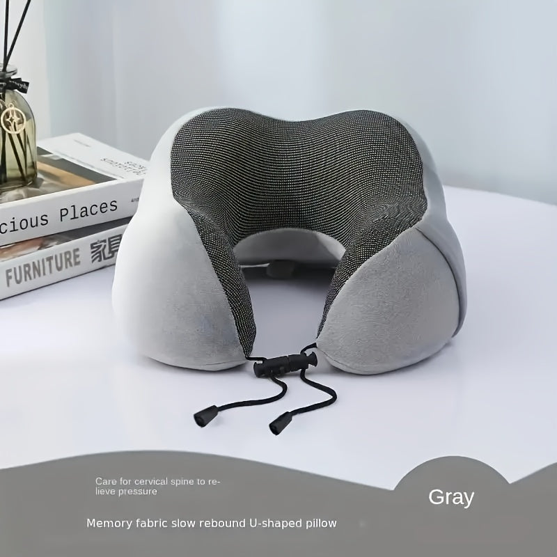 Travel in comfort with the 1pc Ergonomic U-Shaped Memory Foam Neck Pillow, featuring a removable washable cover. This reversible pillow provides neck support for airplane and office use. Made with spot-clean woven polyester fiber, weighing 200-250gsm.