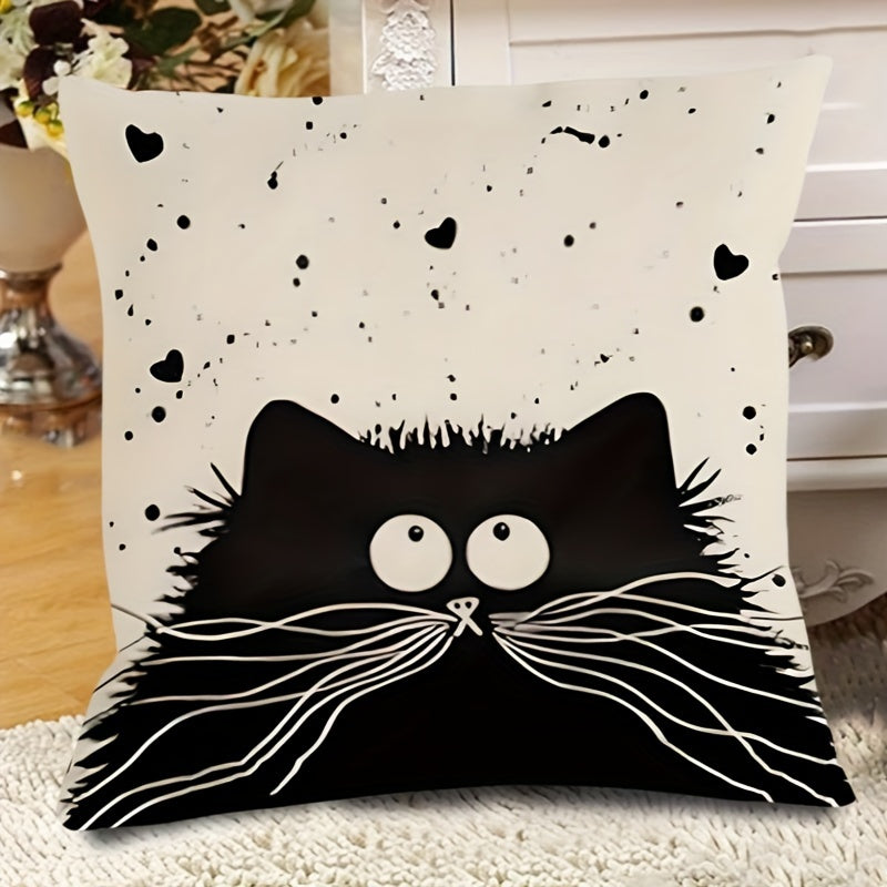 Soft and durable cushion cover featuring a whimsical cat design on both sides. Perfect for cat lovers and home decor enthusiasts. Easy to care for with a zip closure. Cushion not included.