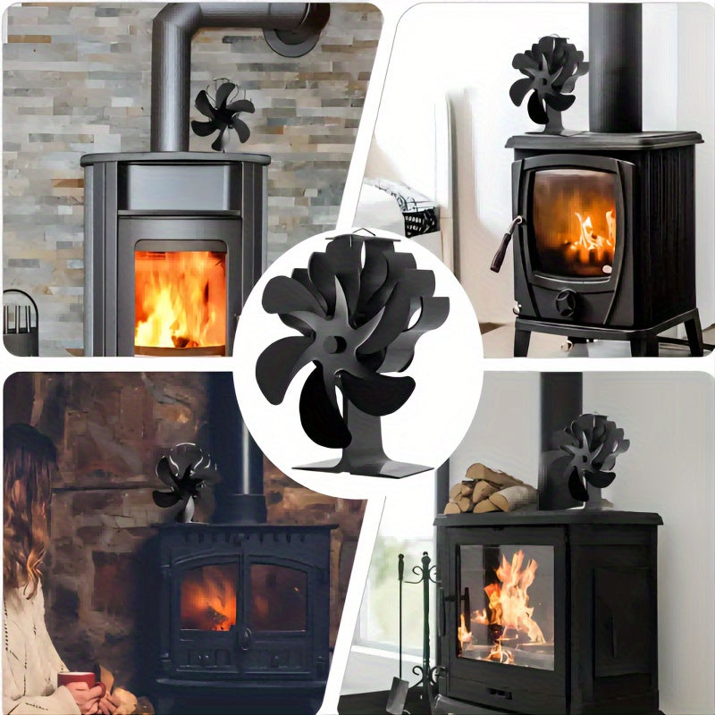 Premium 6-Blade Fireplace Fan - Provides Quiet and Efficient Heat Distribution for Wood and Log Burners, No Electricity Required, Vertical Design, Wooden Combustion, Ideal for Home Use