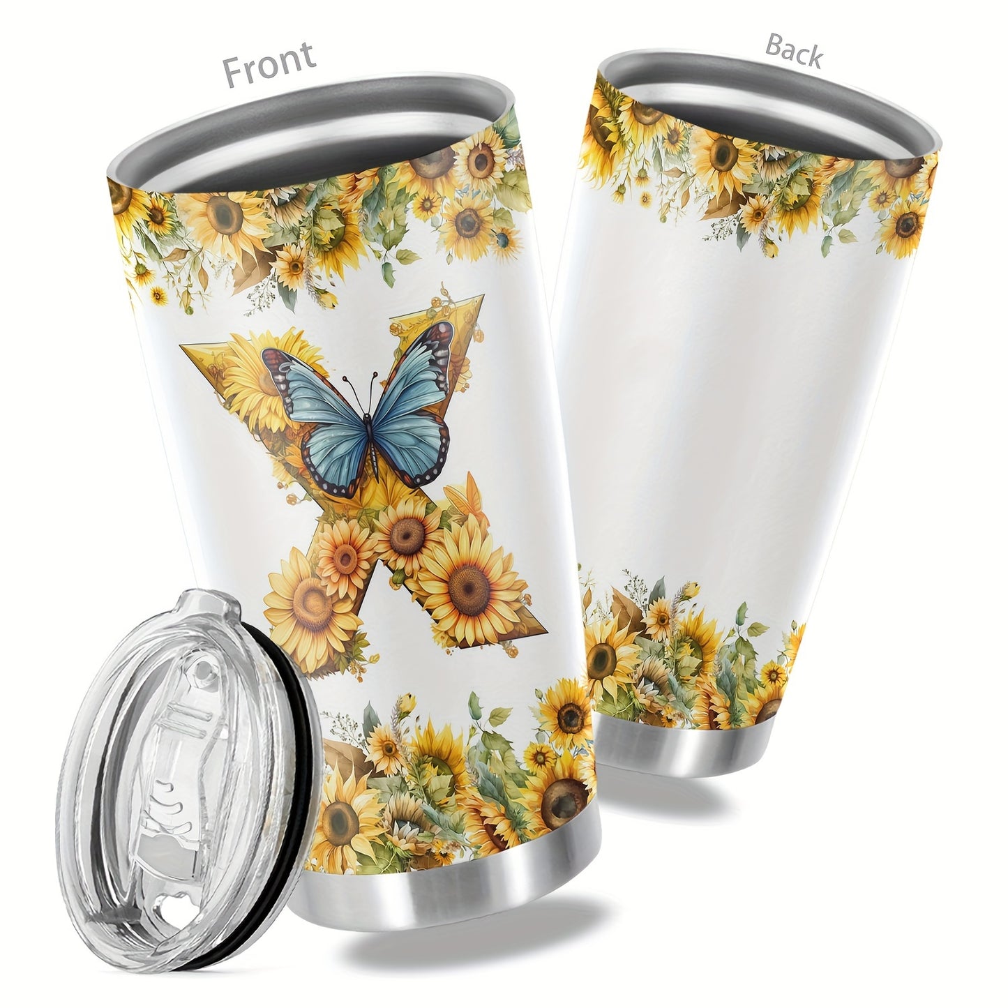 20oz Floral Initials Travel Mug - Double-Walled Tumbler for Women - Ideal Gift for Various Occasions.