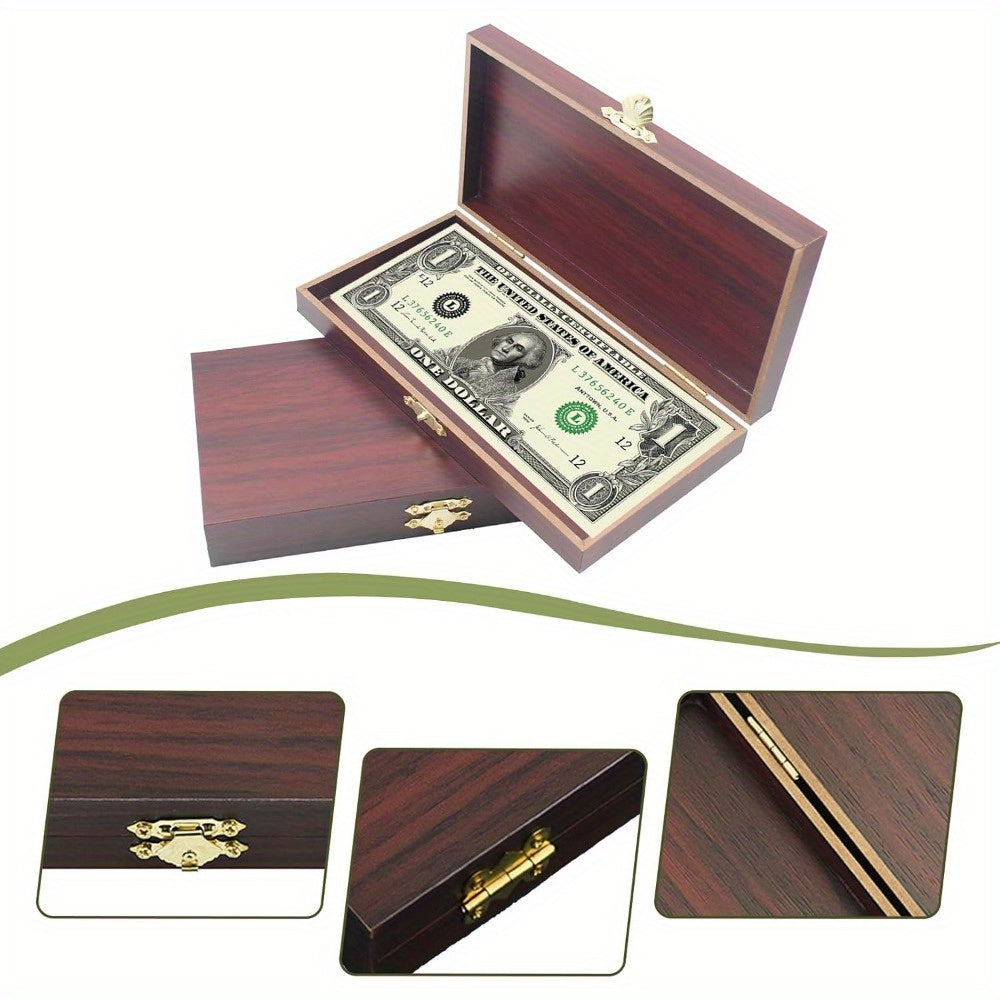 Lockable wooden money storage box with single compartment cash organizer and lockable cover for home organization.