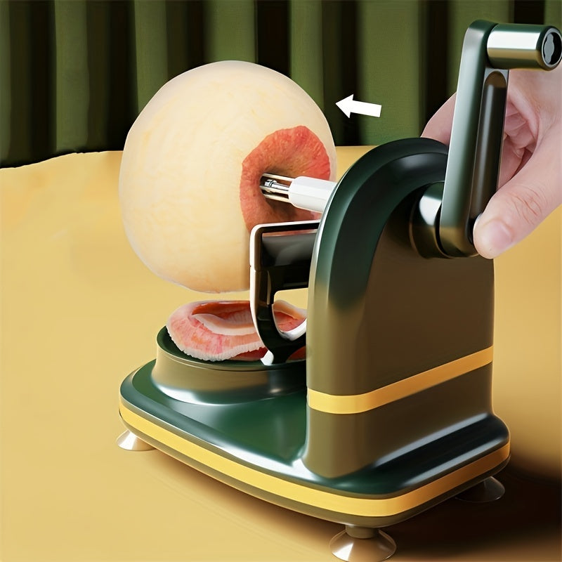 Manual apple peeler with easy-grip handle - effortlessly slice and core fruits with automatic rotation, made from durable plastic for your kitchen needs.