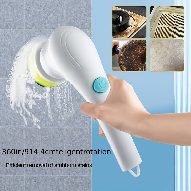 Portable Cordless Electric Scrubber with 5 Interchangeable Brush Heads, Handheld Rechargeable Brush for Bathtub, Tiles, Shower, Kitchen, Car, Glass Cleaning. Features USB Charging and 800mAh Lithium Battery.