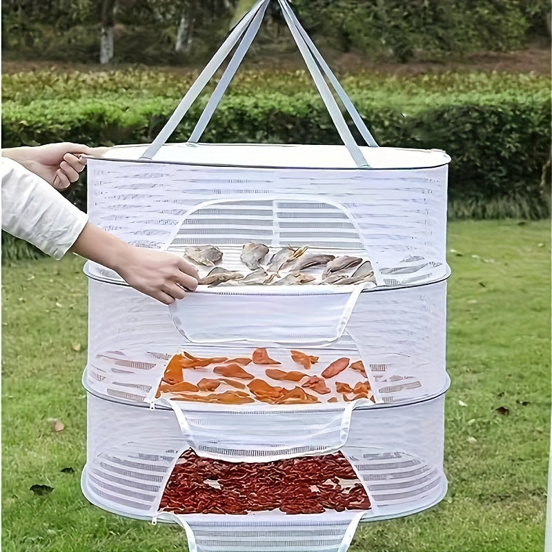 Multi-functional Foldable Mesh Drying Rack with 1-3 Layers - Safe, Long-lasting Netting for Fish, Shrimp, Produce & Herbs - Convenient Zipper for Easy Hanging, Secure Anti-Tip Structure - Perfect for Home Kitchen and Dining Use