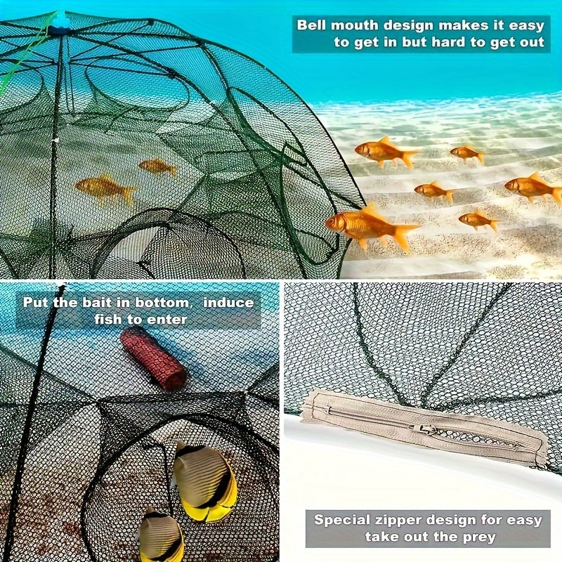 HexaCatcher 6-Hole Portable Fishing Net Trap - Durable Nylon Tool for Catching Shrimp, Crab & Fish