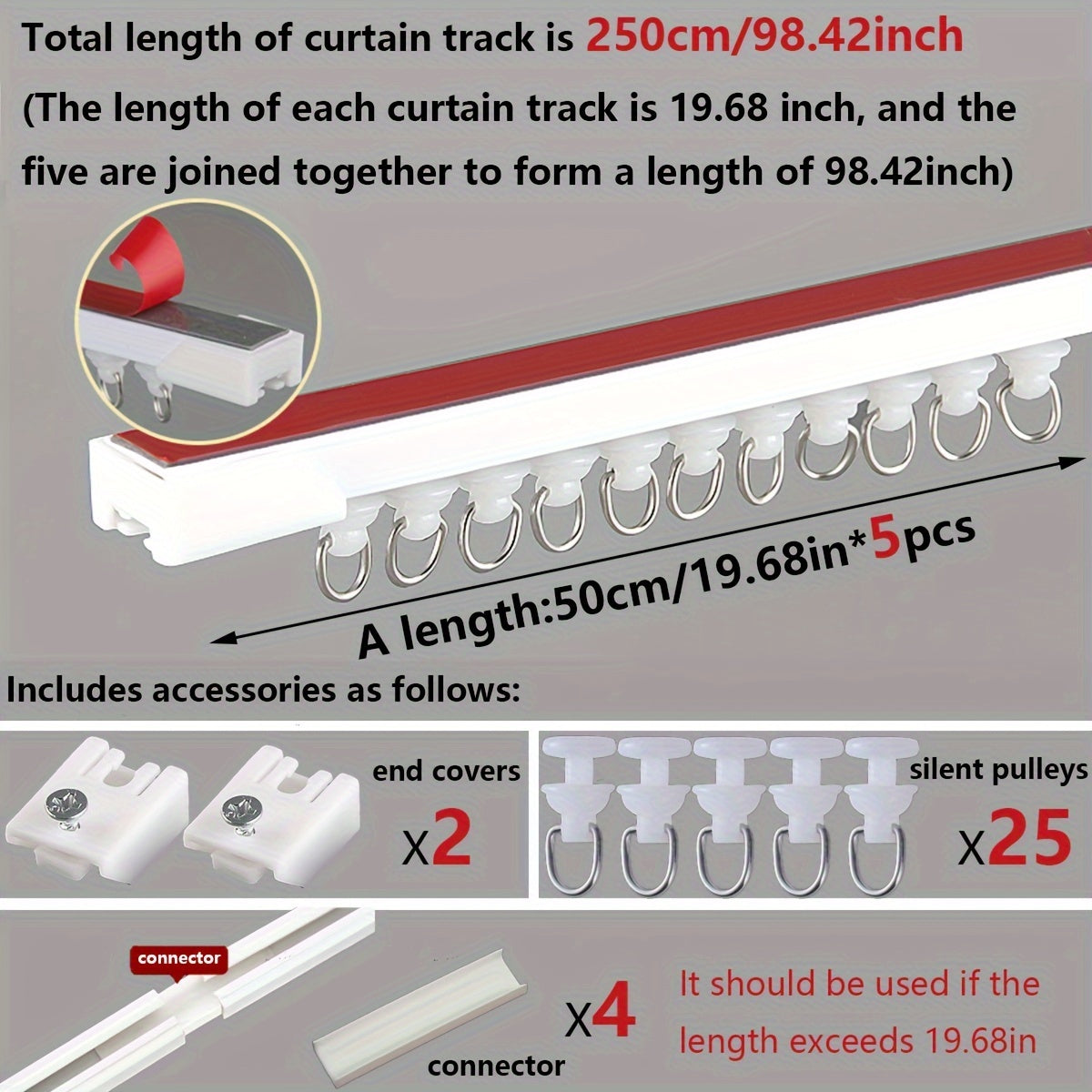 1pc Strong Adhesive Curtain Track for Soundless Sliding in Home, Dorm or Bathroom