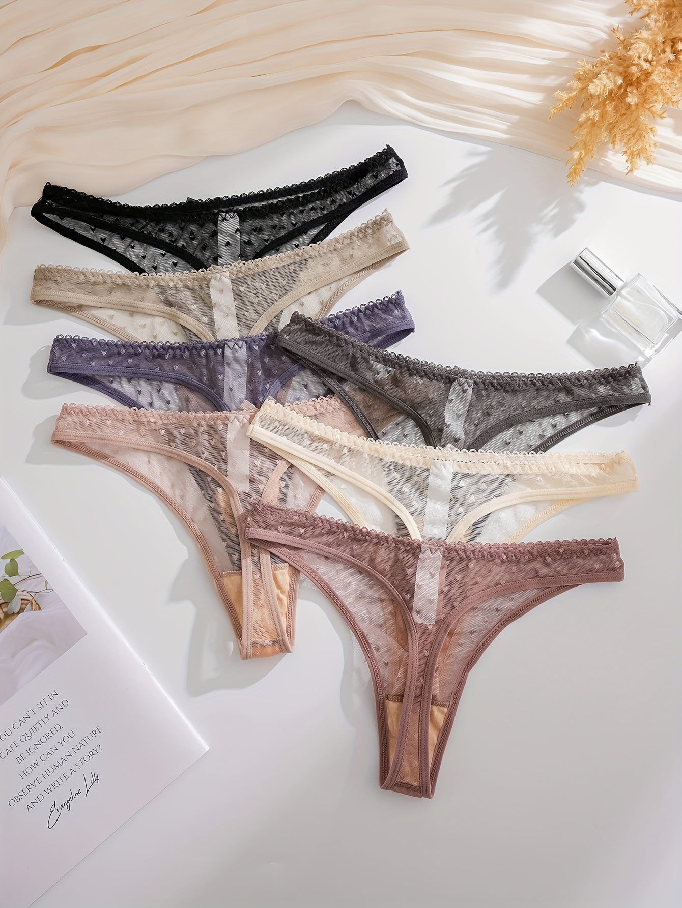 7 Bow Heart Mesh Thongs: Sexy, Breathable Intimates for Women