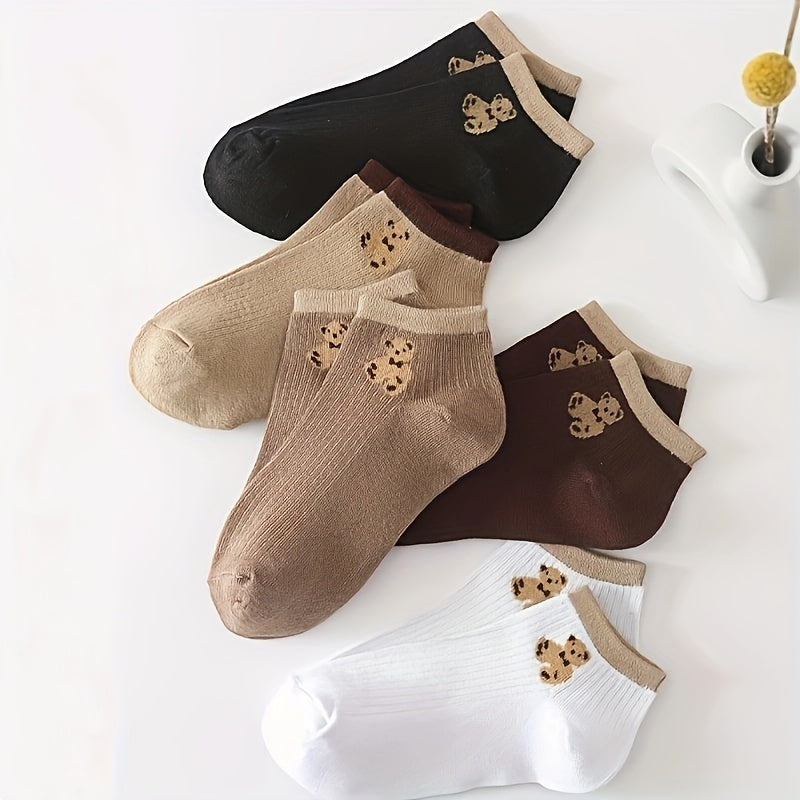 5 pairs of breathable, sweat-absorbent casual socks with bear pattern for older individuals, sweat-resistant.