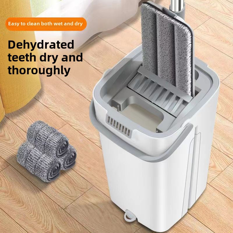 Introducing a revolutionary household mop that eliminates the need for hand washing. This set includes a flat mop bucket with wet and dry separation, perfect for those who prefer effortless cleaning. The hands-free flat mop comes with a bucket featuring