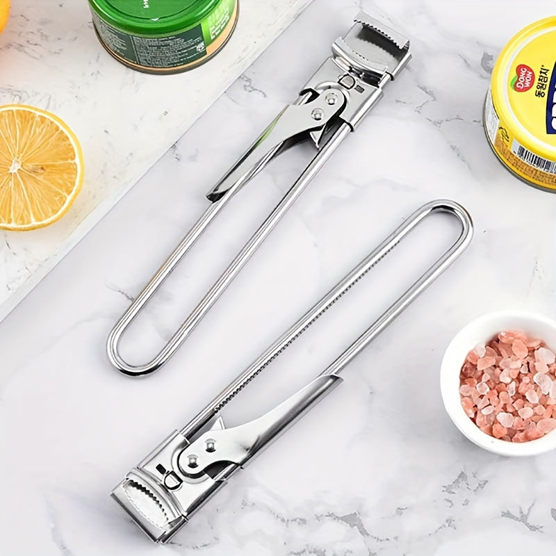 Adjustable jar opener made of stainless steel, versatile can opener, and manual bottle opener for kitchen and dining, a creative addition to home kitchen tools and accessories.