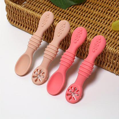 4-piece Silicone Feeding Set for Kids - Soft, Chewable Spoons in 3 Styles - Ideal for Self-Feeding Practice & Holiday Gifts