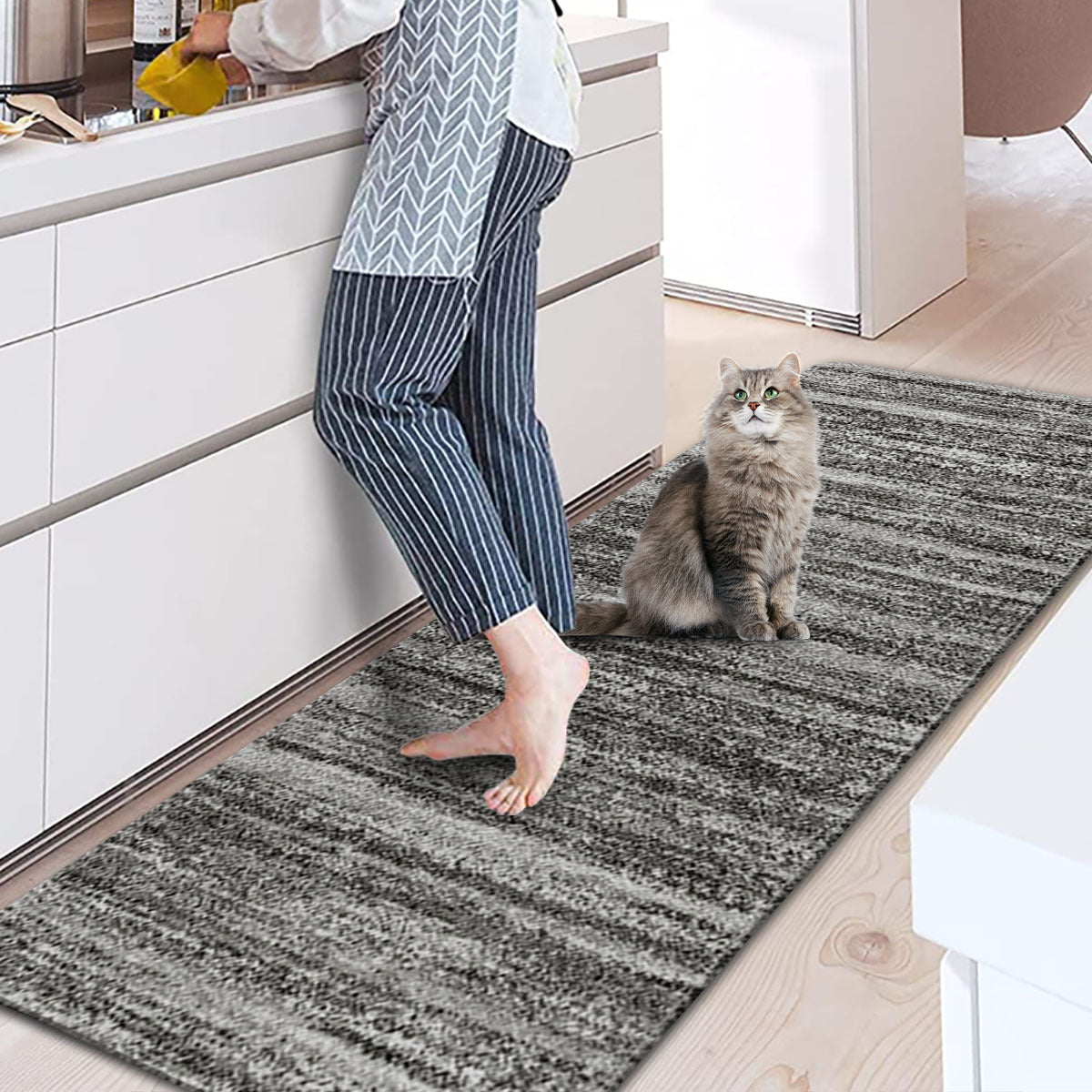 Non-slip Dark Grey Abstract Area Rug - Retro Modern Low-pile Runner Rug for Hallways, Restaurants, Kitchens, and Laundry Areas. Available in various sizes: 40x60cm, 50x80cm, 50x120cm, 50x160cm, 60x180cm. Made with rubber mat for additional grip.