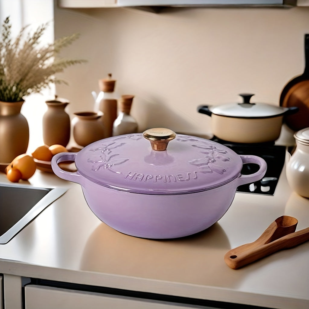 One piece Enamel Cast Iron Dutch Oven, Suitable for use on Electric, Ceramic, Gas, and Induction Stove, Ideal for cooking Stews, Broths, Rice, and various Dishes, Essential Kitchen Cookware Pot.