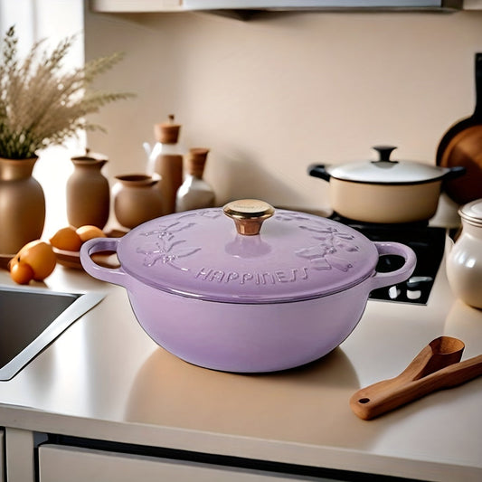 One piece Enamel Cast Iron Dutch Oven, Suitable for use on Electric, Ceramic, Gas, and Induction Stove, Ideal for cooking Stews, Broths, Rice, and various Dishes, Essential Kitchen Cookware Pot.