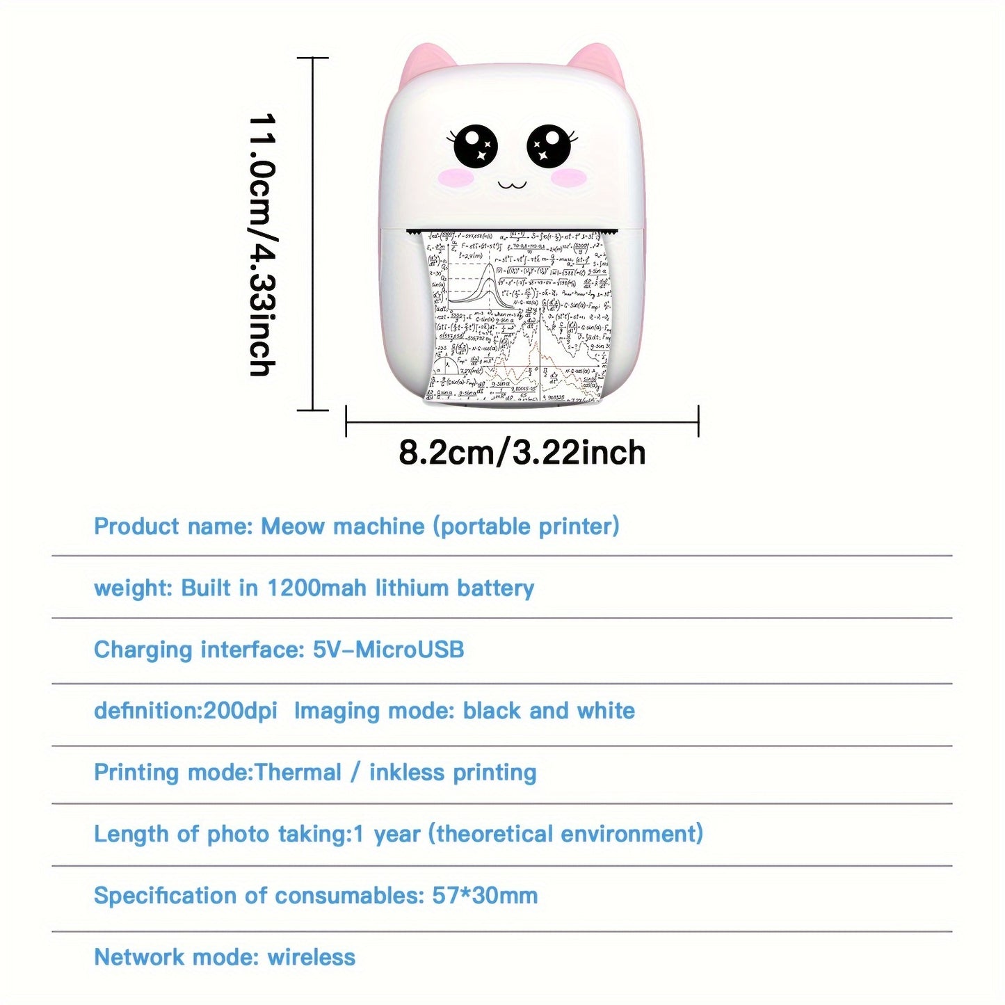 Portable Mini Pocket Thermal Printer with 10 rolls of paper, compatible with iOS and Android. Ideal for notes, receipts, labels. Features USB charging, wireless connection. Suitable for