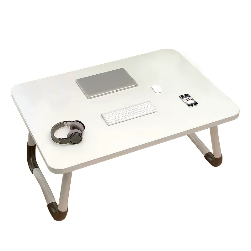 Portable folding laptop desk with nonslip legs, compact for home and dorm use, sturdy wooden stand with rounded corners.